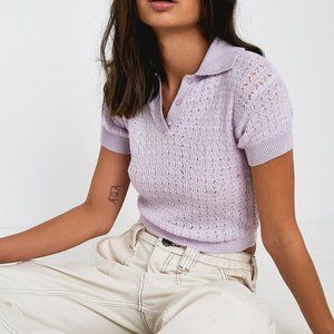 UO Pointelle Knit Short-Sleeve Polo Shirt